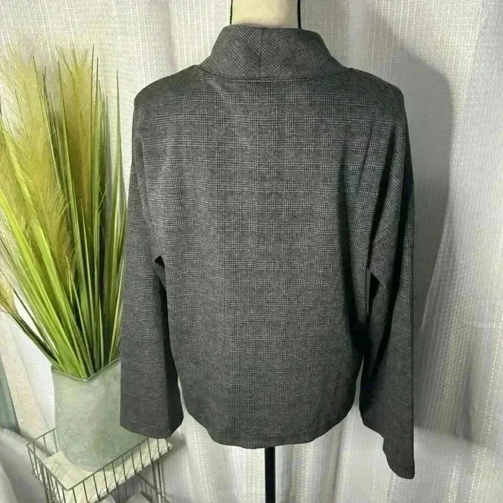 Madewell Women’s M Long Wide Flare Sleeves Mock Neck Top in Glen Plaid Gray - Picture 6 of 11